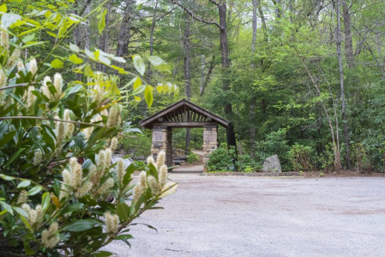 Flowers bloomed in front of the columbarium at the Montreat Conference Center.