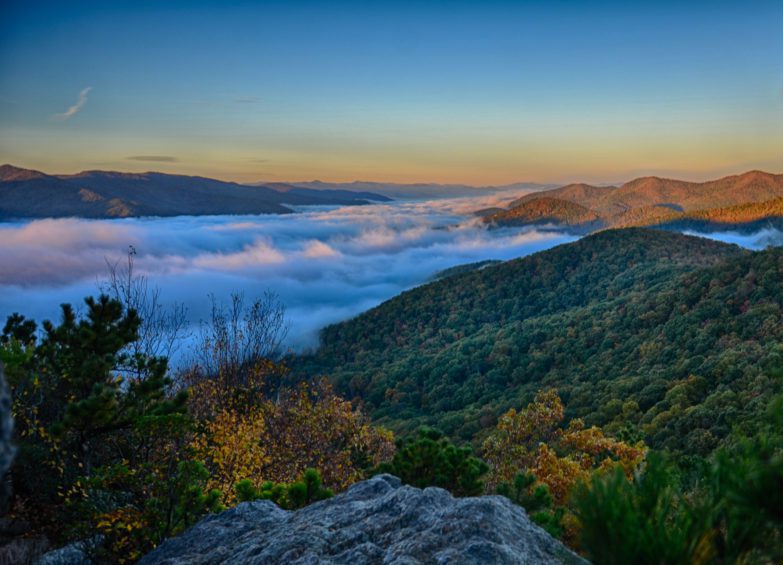 Mountain view above the clouds.